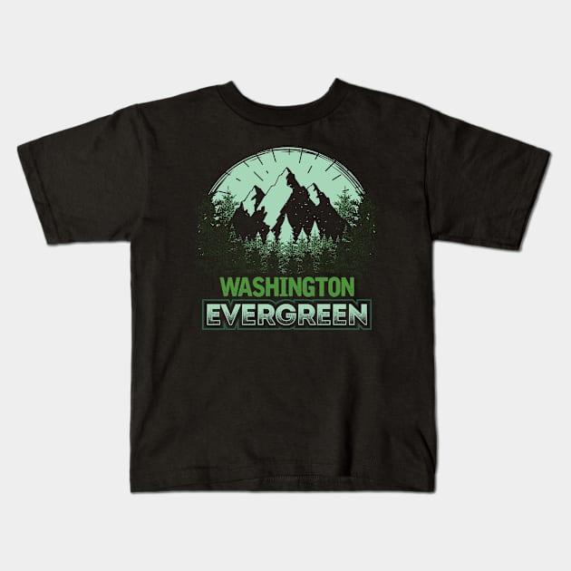 Washington Evergreen Mountain Graphic Kids T-Shirt by jaybeebrands